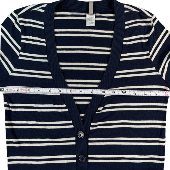 Heart & Hips size medium navy blue & white striped cardigan sweater half button - Picture 8 of 11